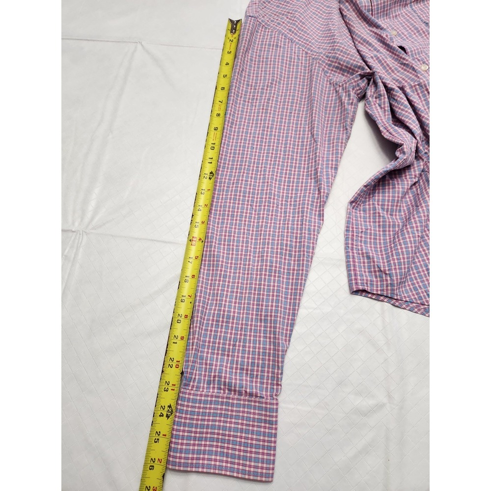 Peter Millar Summer Comfort Shirt Mens Large Pink Plaid Stretch Button Up Casual - Picture 8 of 12